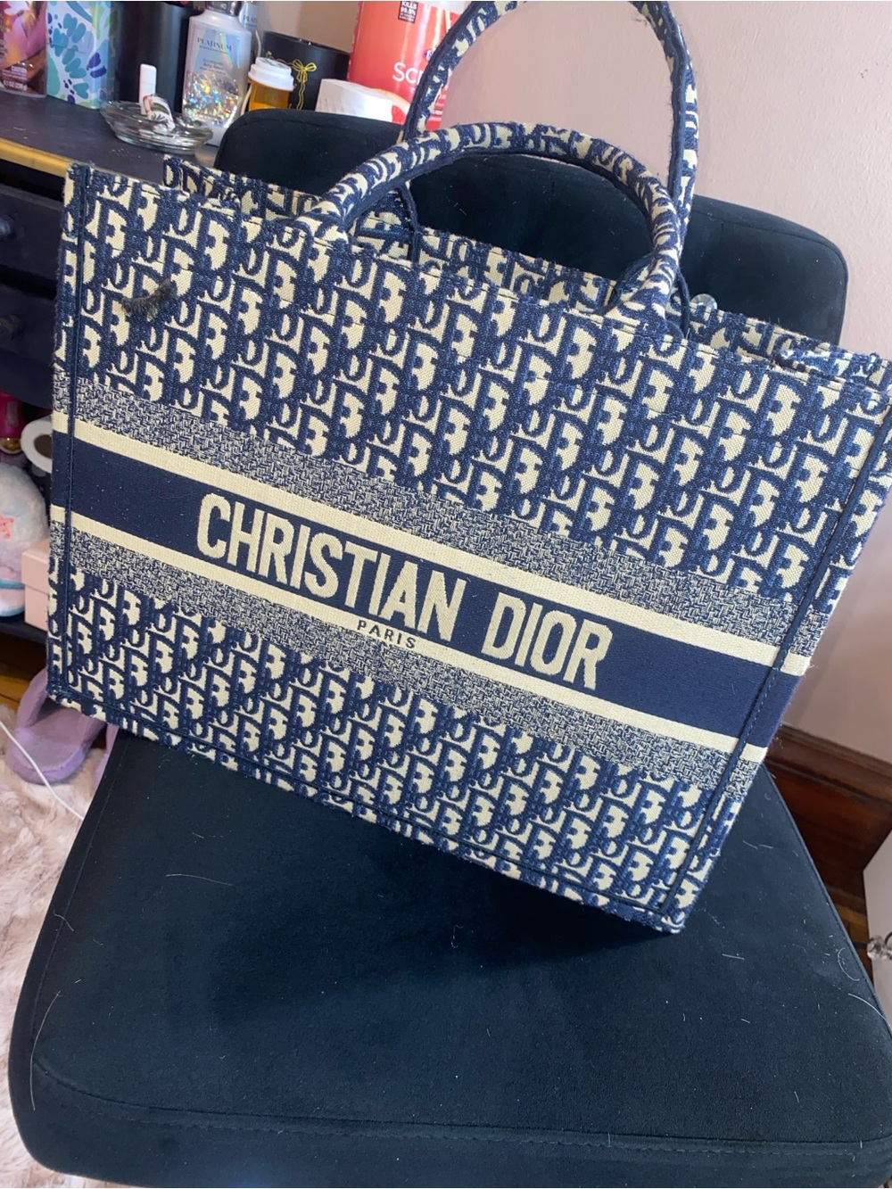 Dior Navy and Ivory Christian Dior Book Tote